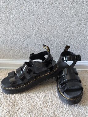 Dr. Martens Black Patent Leather Platform Strappy Sandals